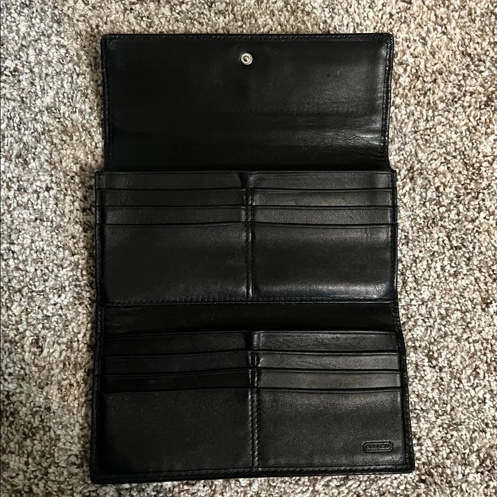 Coach Vintage Ashley Trifold Wallet Black Signature Logo Canvas Leather